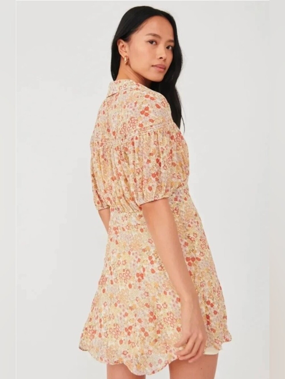 Free People Bonnie Floral Puff Sleeve Mini Dress